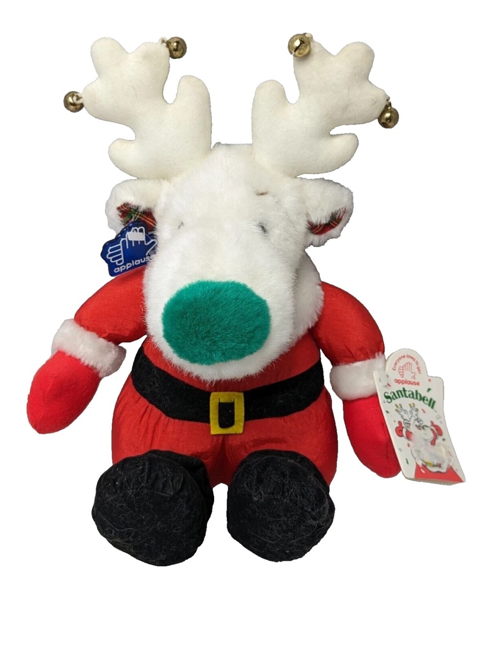 New Applause Vintage Santabell Reindeer Plush Toy Stuffed Animal White Red